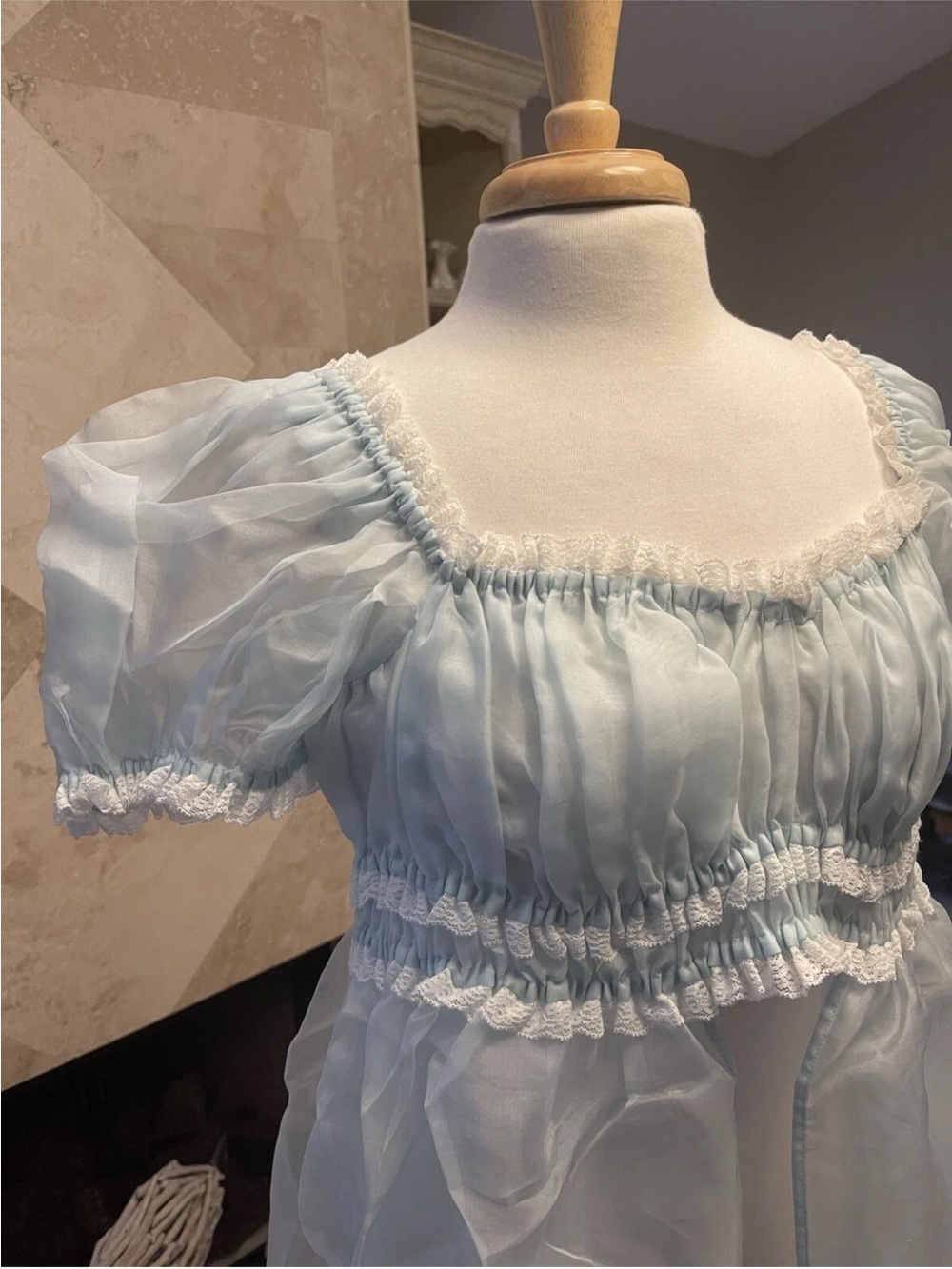 Selkie Sissy Baby Blue Boudoir Dress Sz 1X Chiffon 100% Silk NWT lace Toile - Picture 4 of 14
